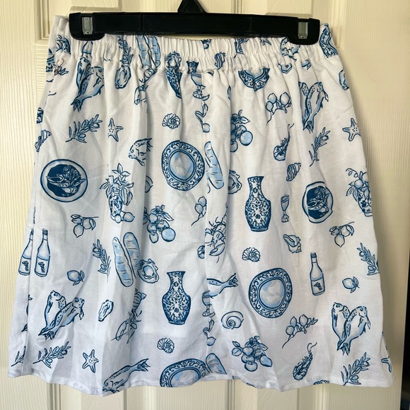 Women's White A-Line Skirt with Blue Lobster Feast Print M - Picture 5 of 11